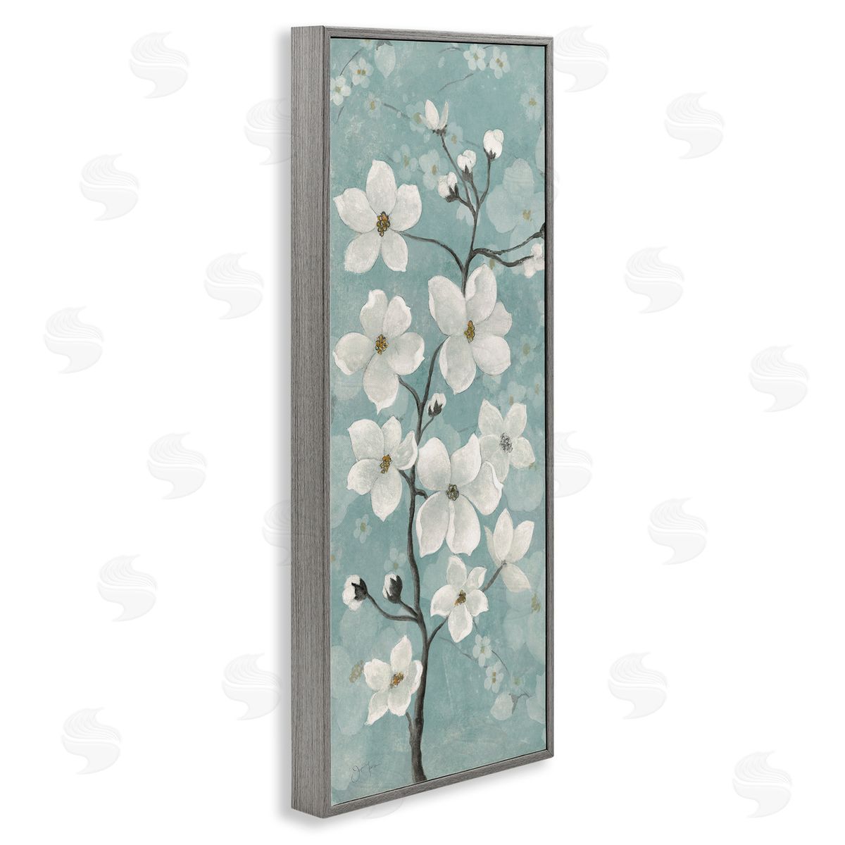 Apple Blossom on Green Grey Frame Print Wall Art, Home Decor by Janet Tava