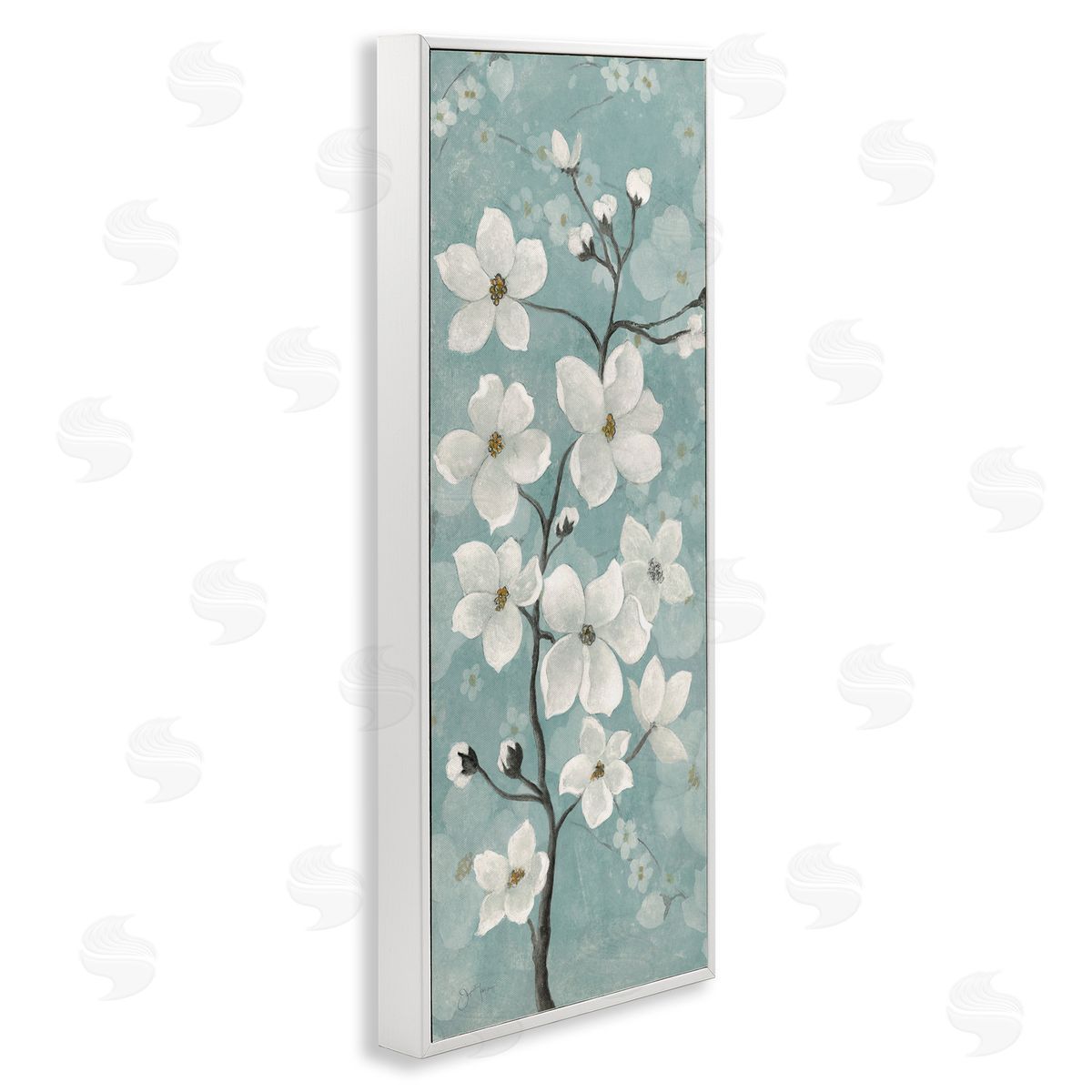 Apple Blossom on Green White Frame Print Wall Art, Home Decor by Janet Tava