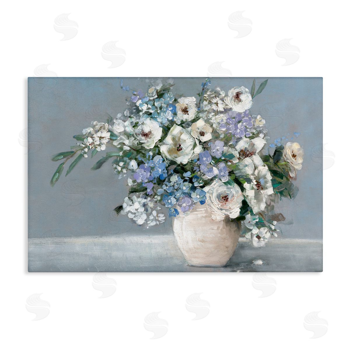 Elegant Blooms on Blue Canvas Wall Art, Home Decor by Sally Swatland