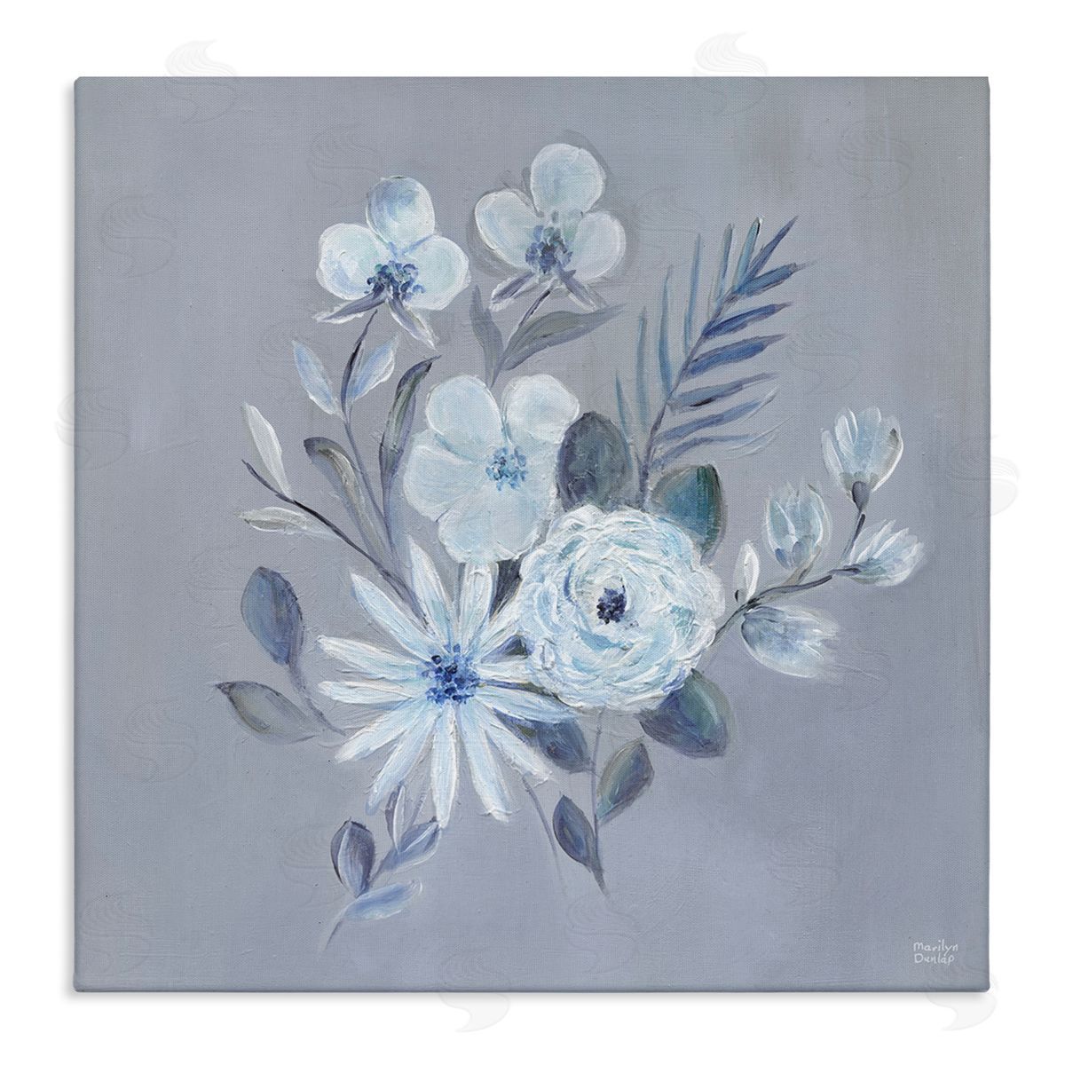 Blue Toned Floral Bunch Canvas Wall Art, Home Decor by Marilyn Dunlap