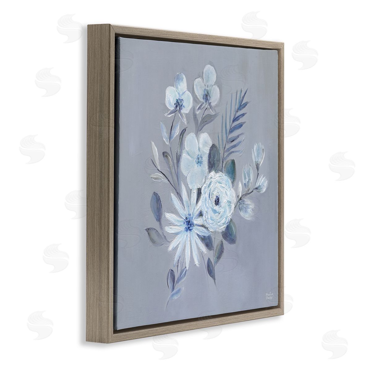 Blue Toned Floral Bunch Brown Floating Frame Canvas Wall Art, Home Decor by Marilyn Dunlap