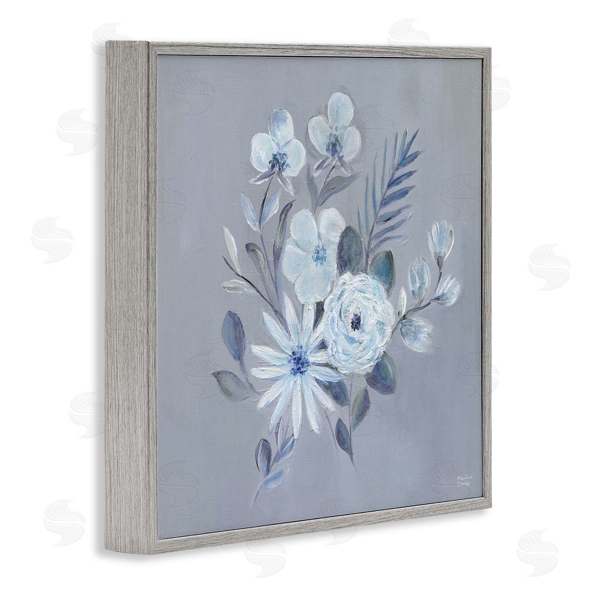 Blue Toned Floral Bunch Grey Frame Print Wall Art, Home Decor by Marilyn Dunlap