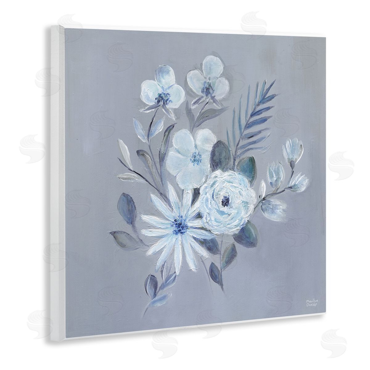 Blue Toned Floral Bunch Wood Plaque Wall Art, Home Decor by Marilyn Dunlap