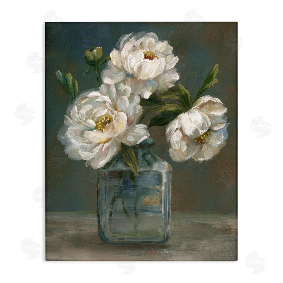 Traditional White Flower Trio Canvas Wall Art, Home Decor by Nan
