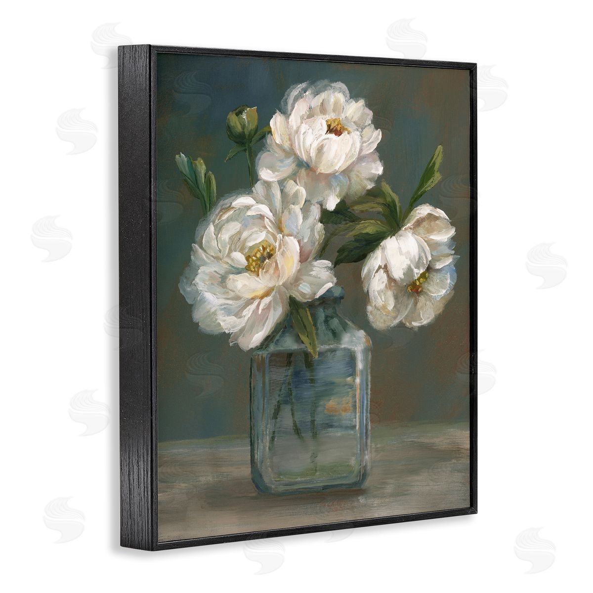 Traditional White Flower Trio Black Frame Print Wall Art, Home Decor by Nan