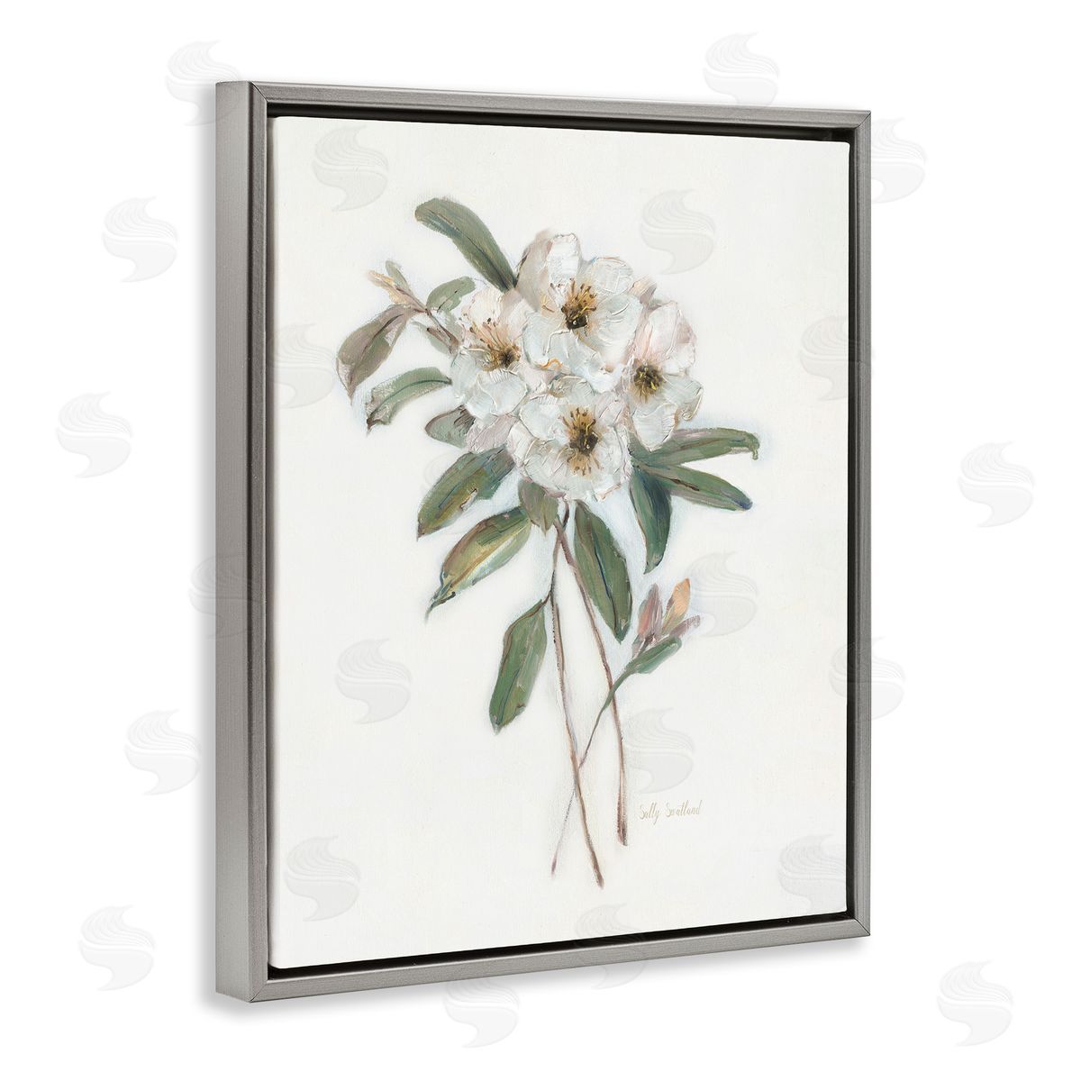 Flower Sprig Bundle Grey Floating Frame Canvas Wall Art, Home Decor by Sally Swatland