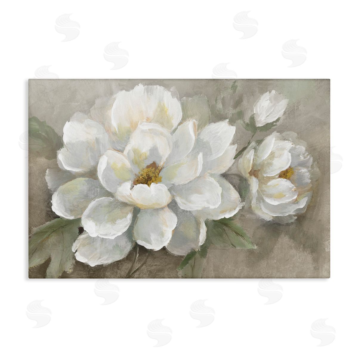 Blooming Magnolias on Beige Canvas Wall Art, Home Decor by Nan