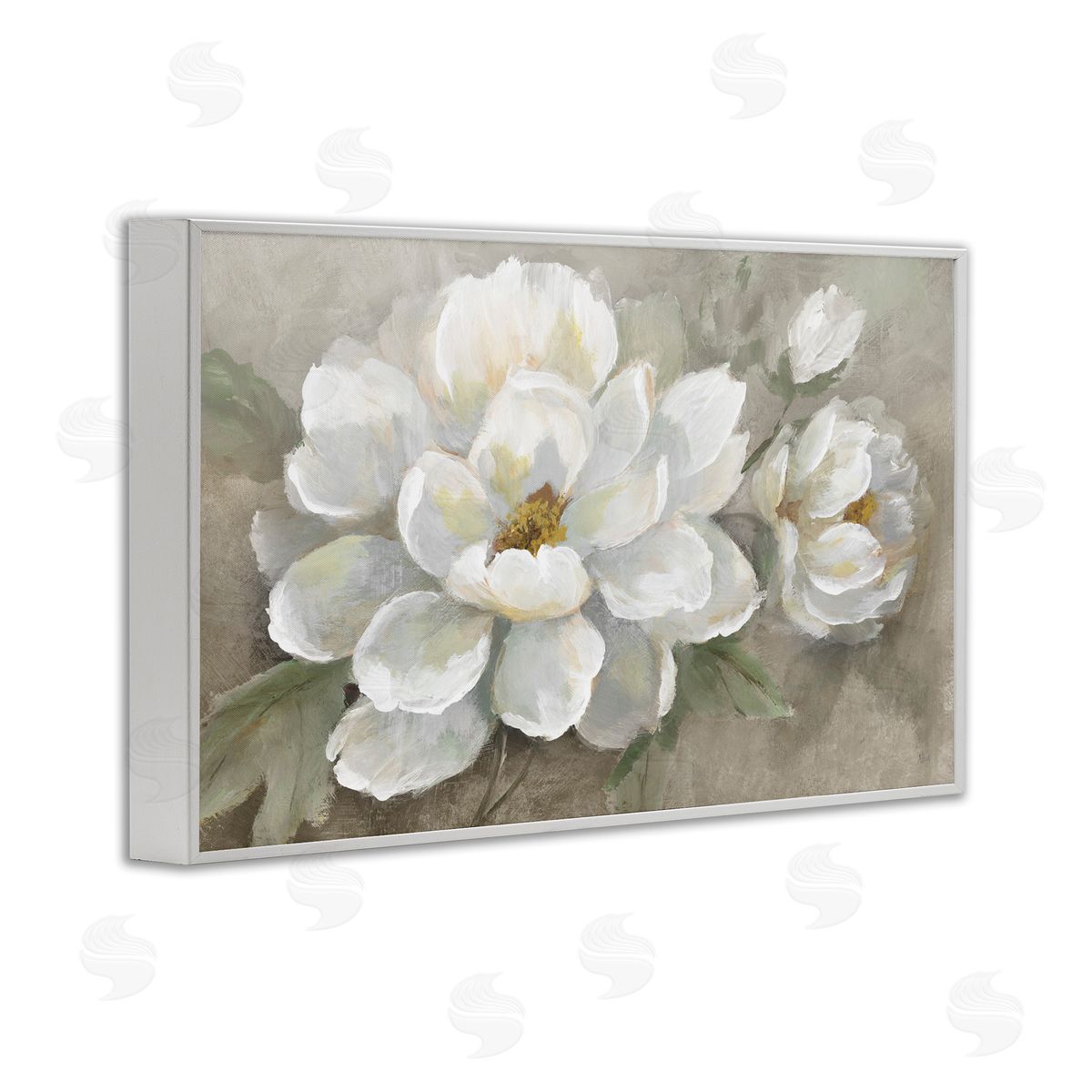 Blooming Magnolias on Beige White Frame Print Wall Art, Home Decor by Nan
