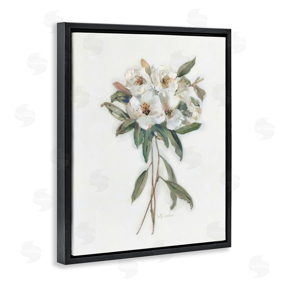 White Wildflower Bundle Black Floating Frame Canvas Wall Art, Home Decor by Sally Swatland