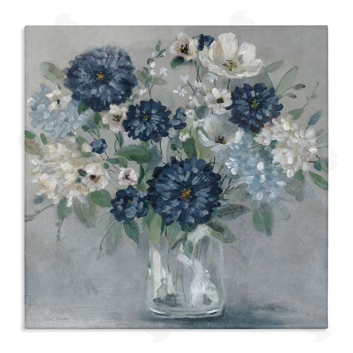 Blue Mums Mixed Bouquet Canvas Wall Art, Home Decor by Carol Robinson