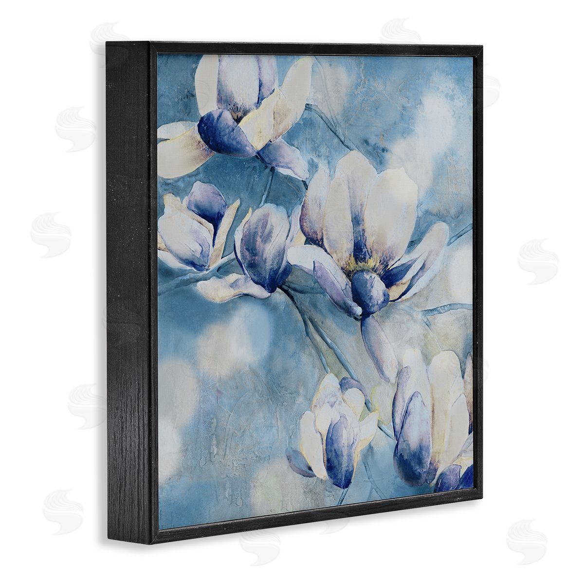 Blue Flowers & Bokeh Black Frame Print Wall Art, Home Decor by Carol Robinson