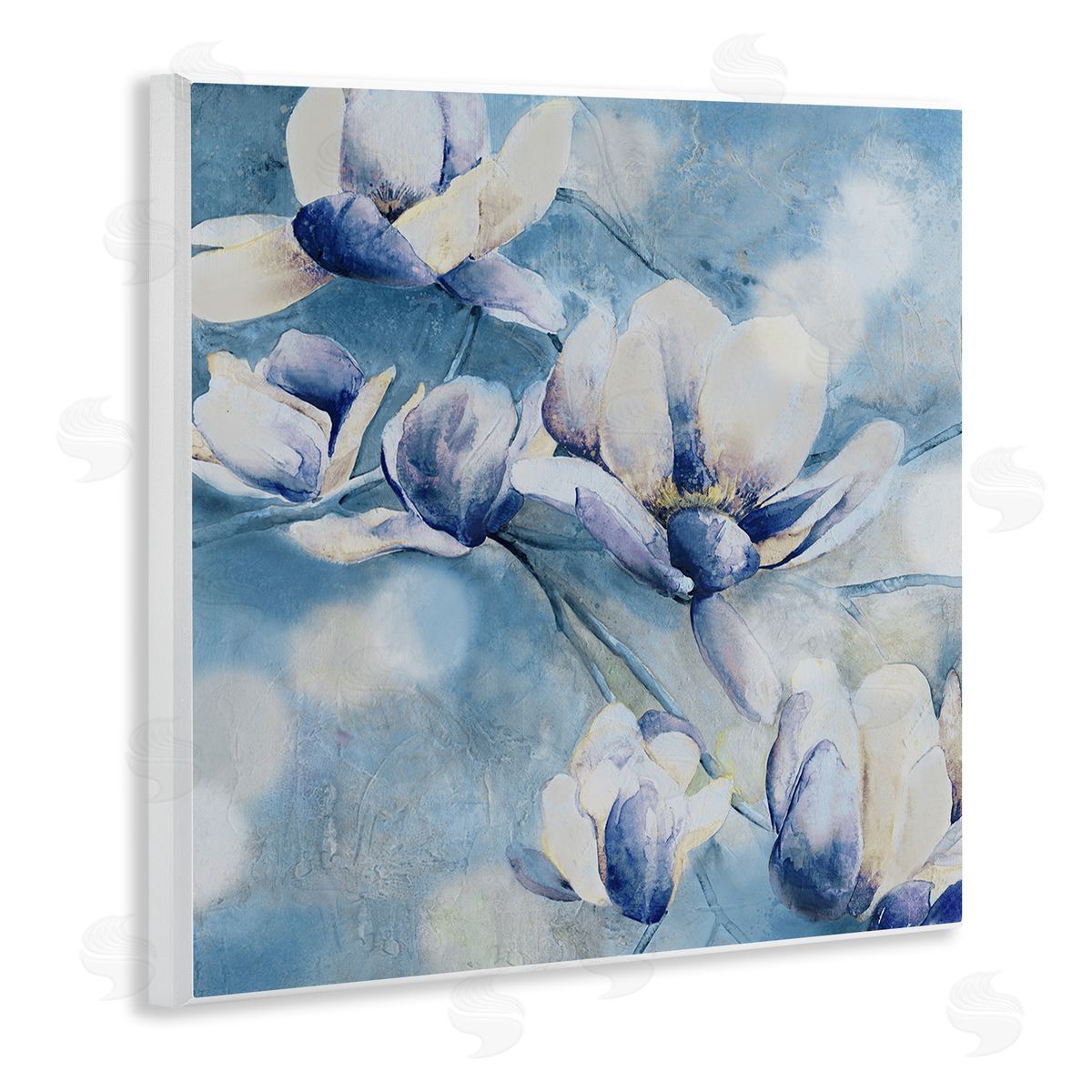 Blue Flowers & Bokeh Wood Plaque Wall Art, Home Decor by Carol Robinson