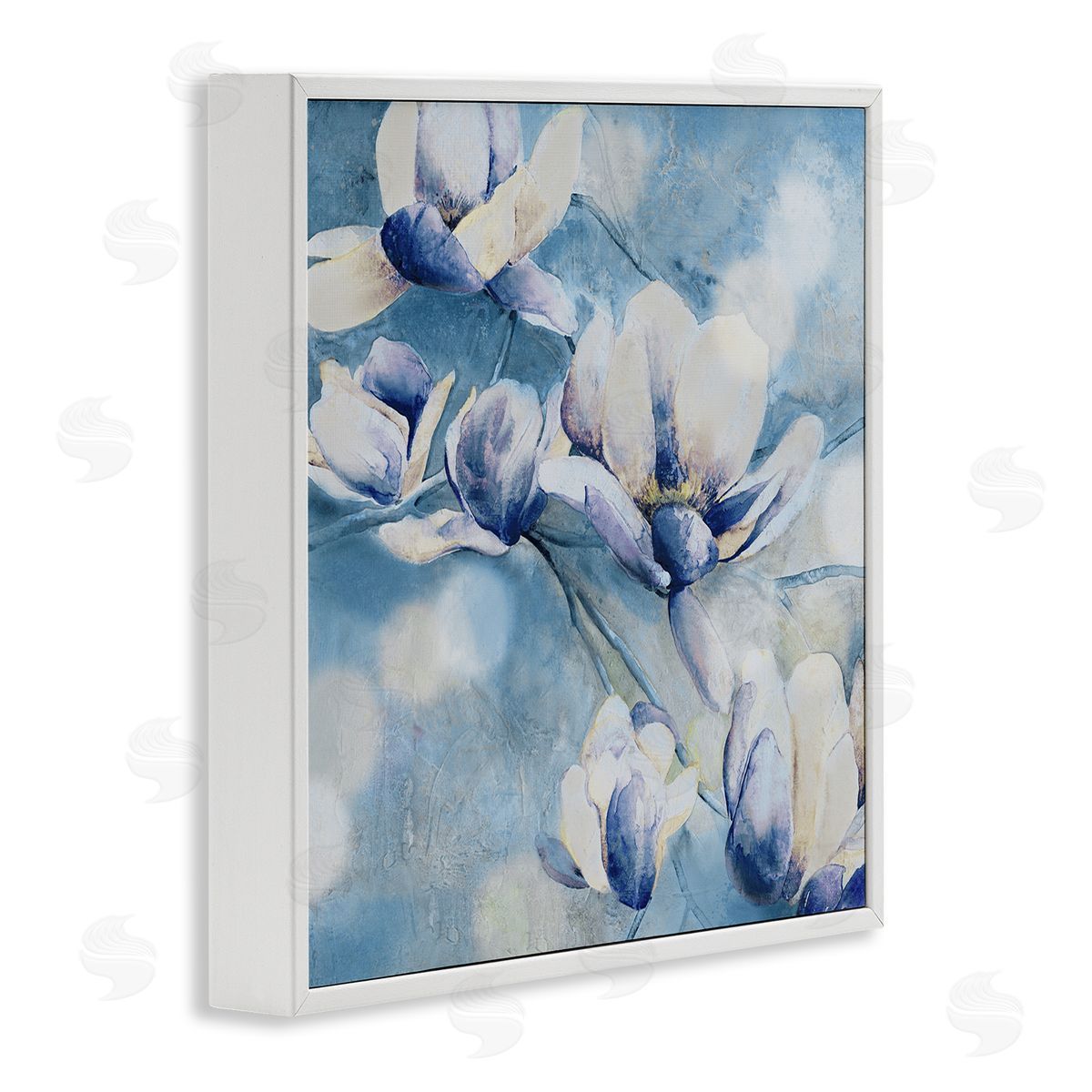 Blue Flowers & Bokeh White Frame Print Wall Art, Home Decor by Carol Robinson