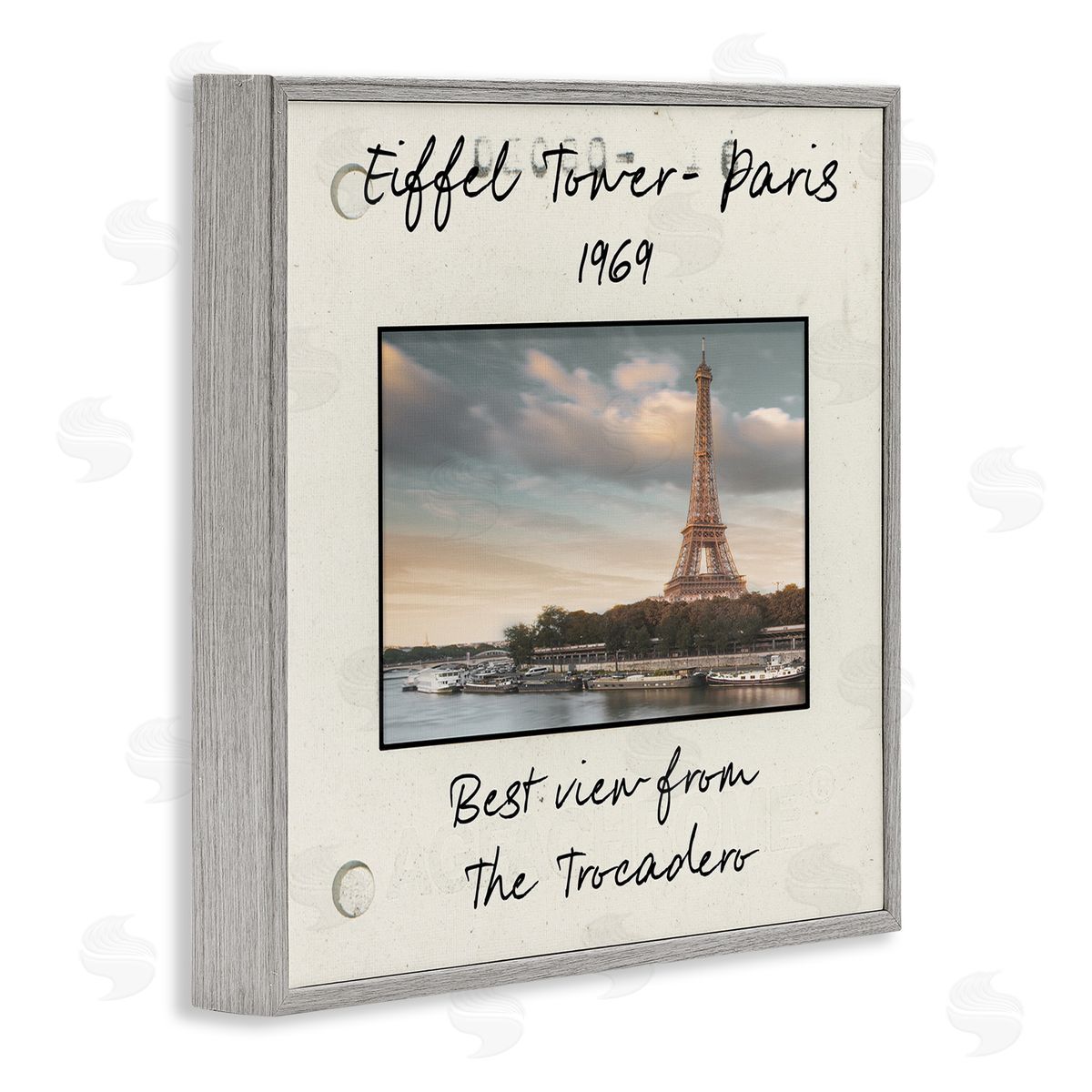 Vintage Travel Eiffel Tower Grey Frame Print Wall Art, Home Decor by Danita Delimont