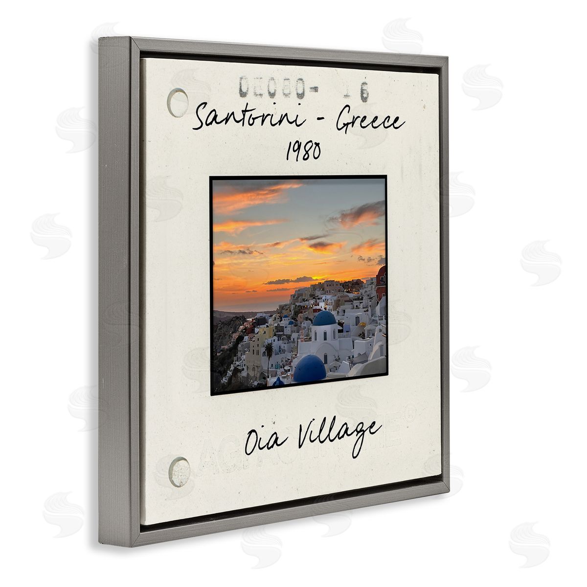 Greece Travel City View Grey Floating Frame Canvas Wall Art, Home Decor by Val Rhodes