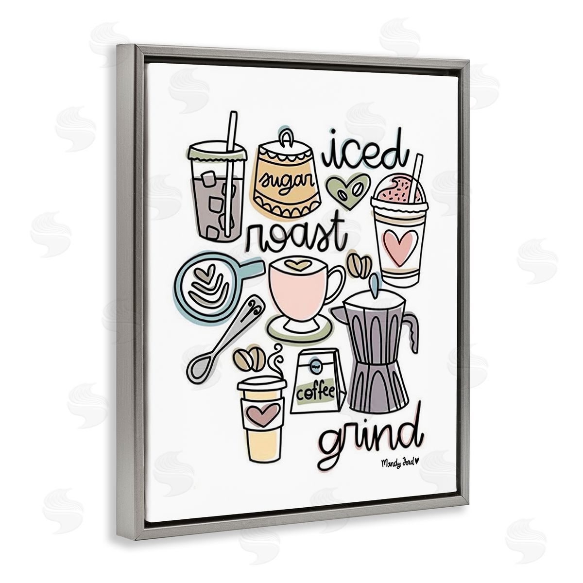 Various Coffee Types Trend Grey Floating Frame Canvas Wall Art, Home Decor by Mandy Ford Art + Illustration
