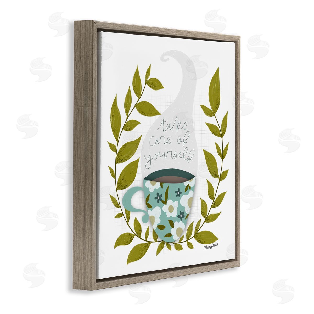 Take Care with Relaxing Coffee Brown Floating Frame Canvas Wall Art, Home Decor by Mandy Ford Art + Illustration