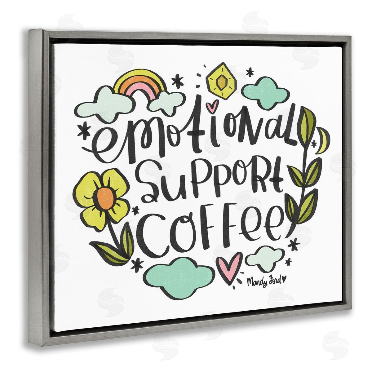 Motivational Support Coffee Grey Floating Frame Canvas Wall Art, Home Decor by Mandy Ford Art + Illustration