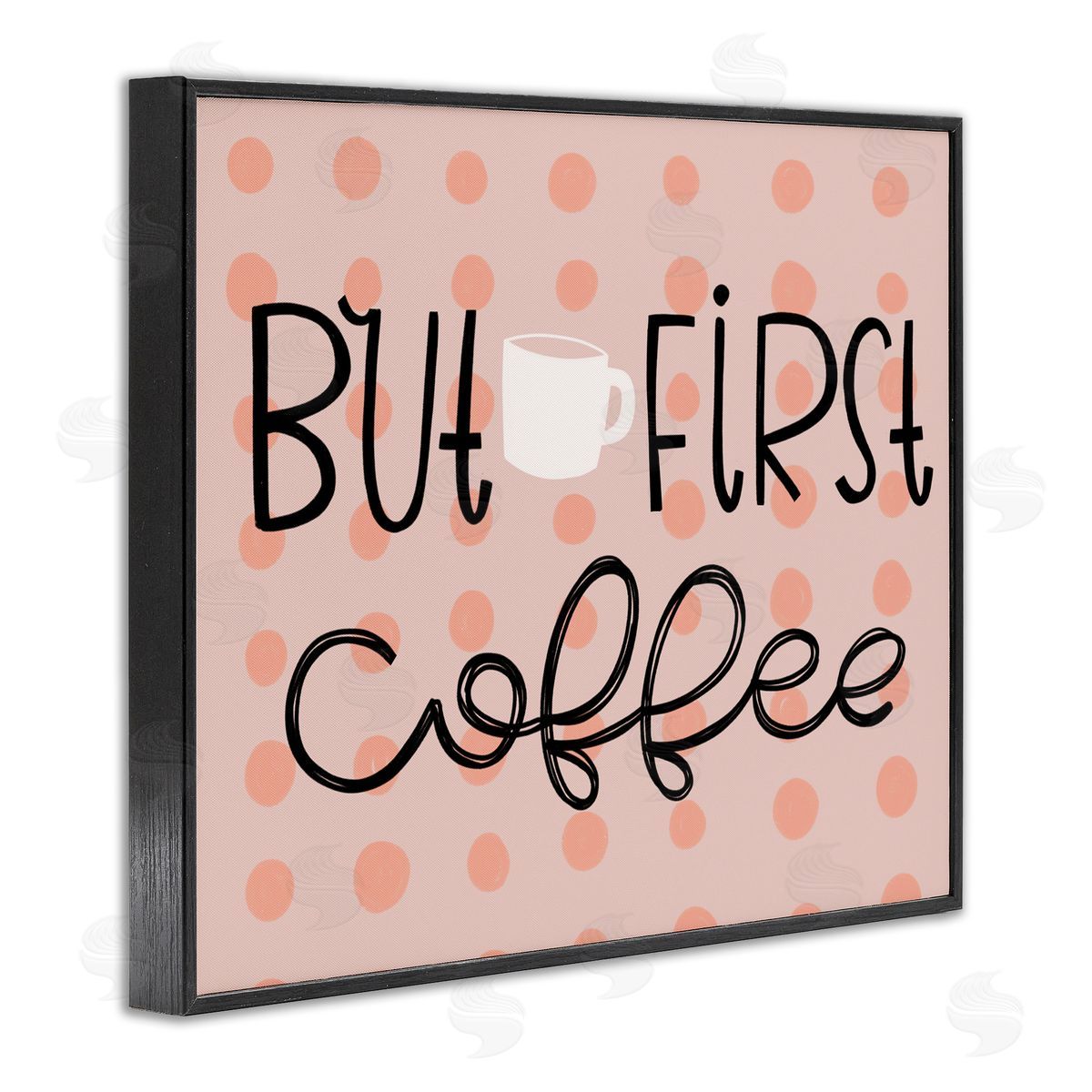 But First Coffee Polka Dots Black Frame Print Wall Art, Home Decor by Mandy Ford Art + Illustration
