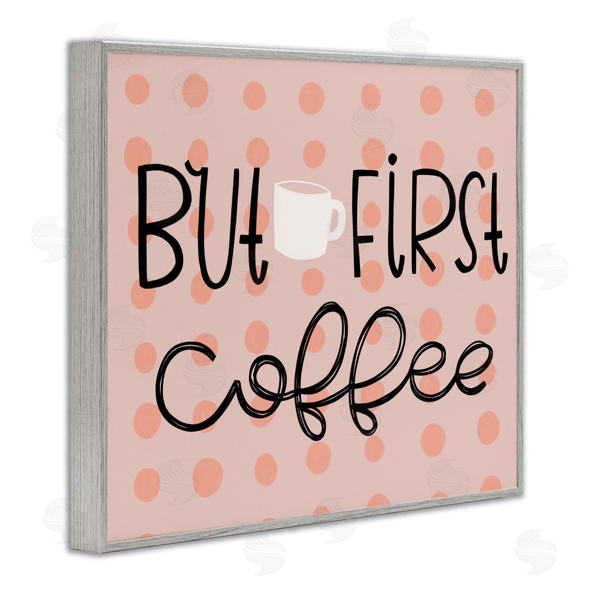 But First Coffee Polka Dots Grey Frame Print Wall Art, Home Decor by Mandy Ford Art + Illustration