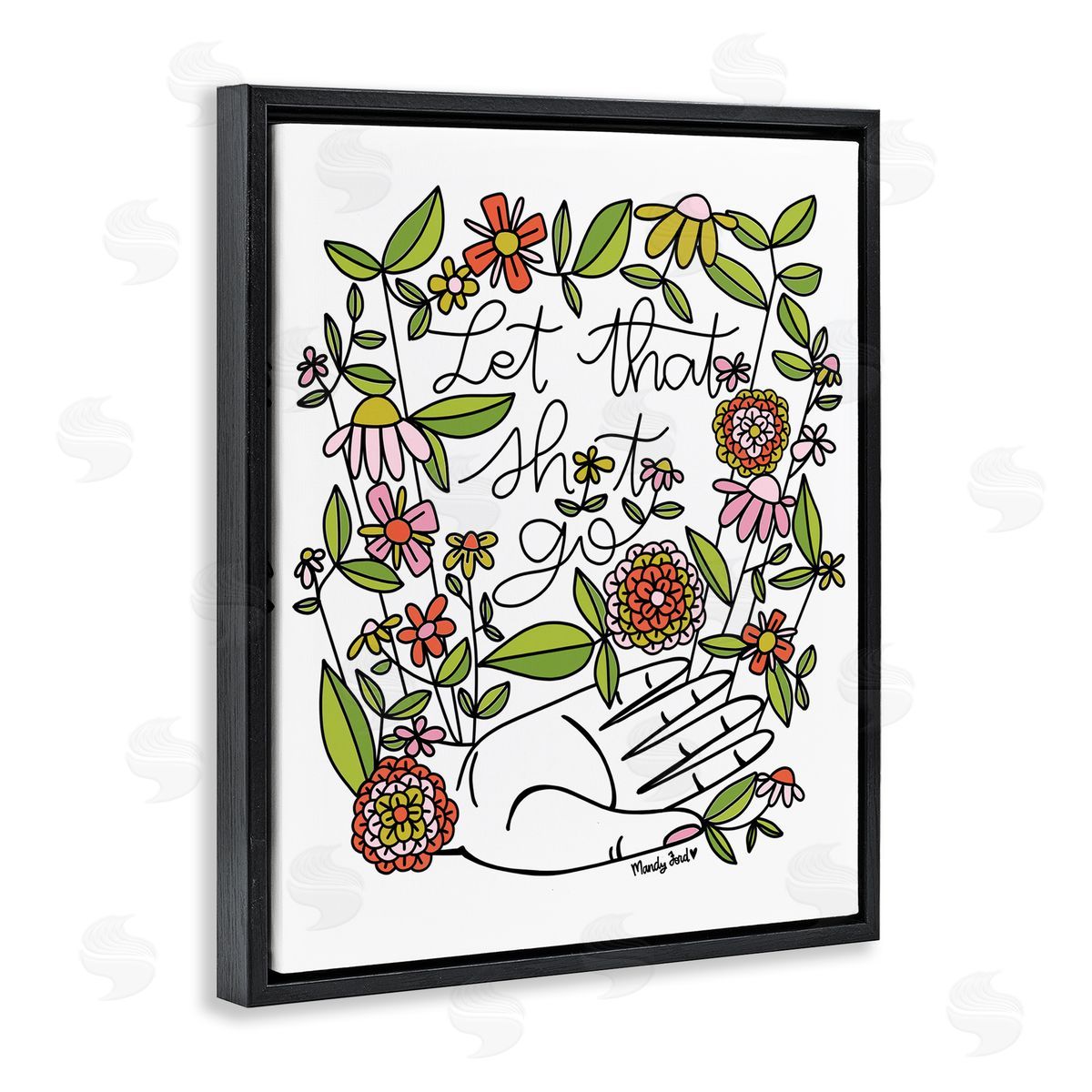 Let It Go Floral Phrase Black Floating Frame Canvas Wall Art, Home Decor by Mandy Ford Art + Illustration