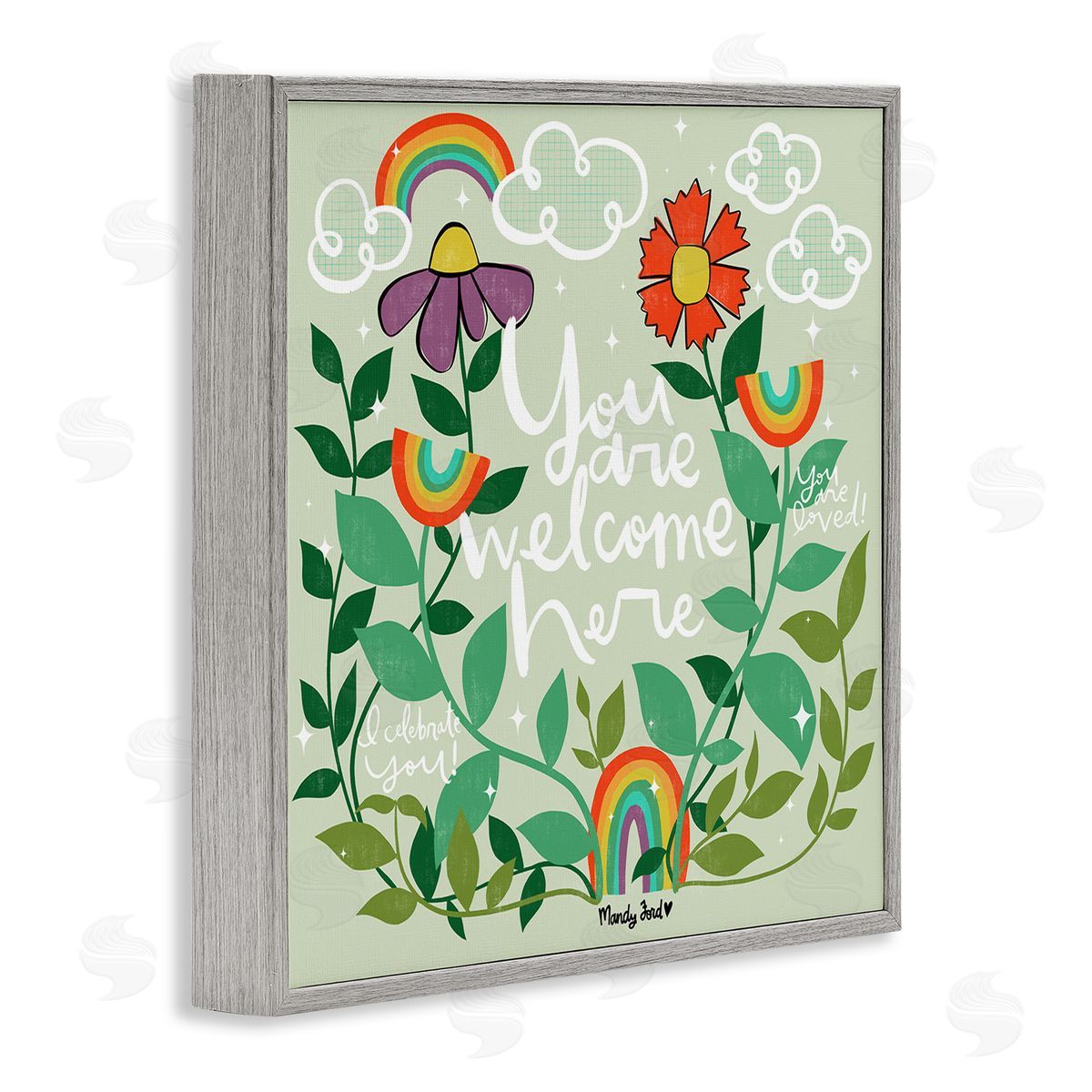 Comforting Welcome Here Phrases Grey Frame Print Wall Art, Home Decor by Mandy Ford Art + Illustration