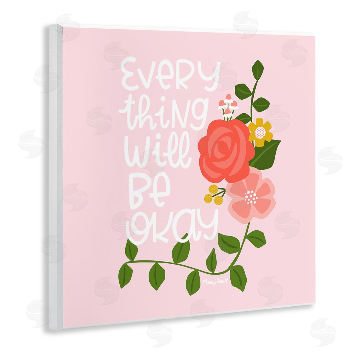 Everything Will Be Okay Floral Wood Plaque Wall Art, Home Decor by Mandy Ford Art + Illustration