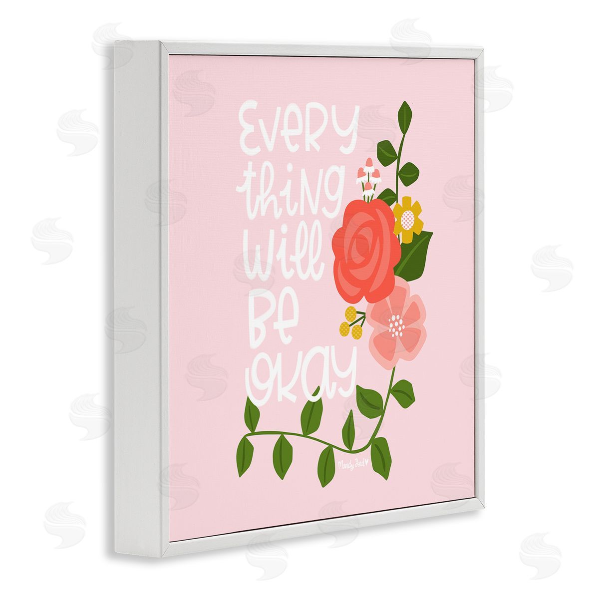 Everything Will Be Okay Floral White Frame Print Wall Art, Home Decor by Mandy Ford Art + Illustration