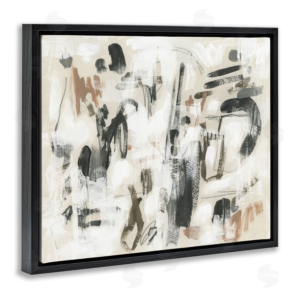 Chaotic Earthy Strokes Black Floating Frame Canvas Wall Art, Home Decor by June Erica Vess