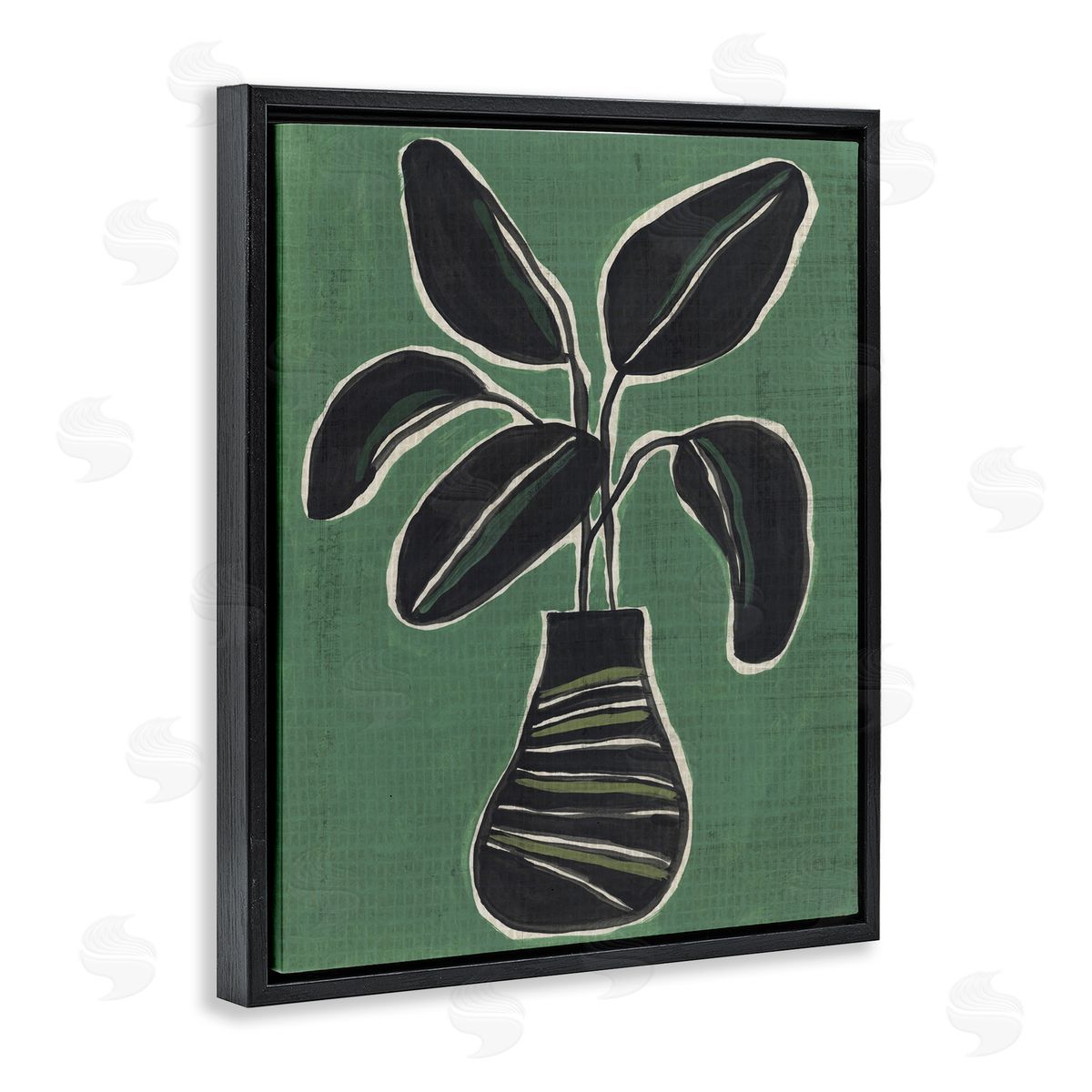 House Plant on Green Black Floating Frame Canvas Wall Art, Home Decor by June Erica Vess