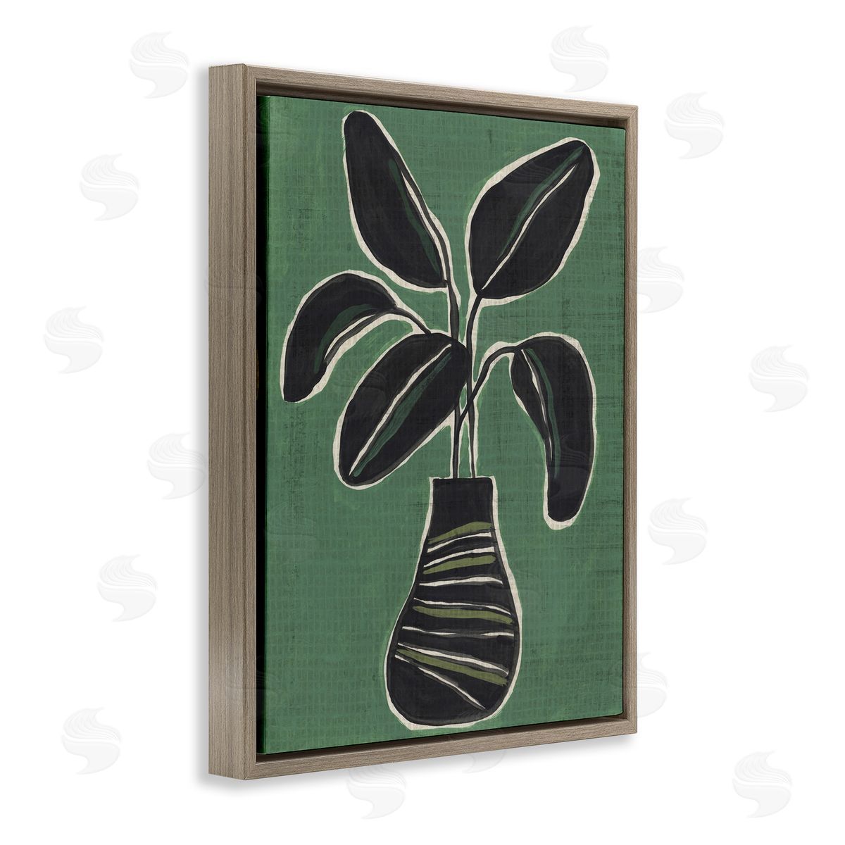 House Plant on Green Brown Floating Frame Canvas Wall Art, Home Decor by June Erica Vess