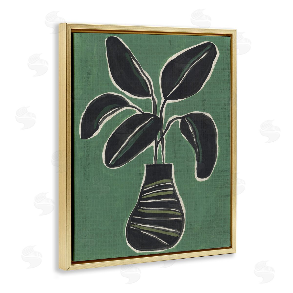 House Plant on Green Gold Floating Frame Canvas Wall Art, Home Decor by June Erica Vess