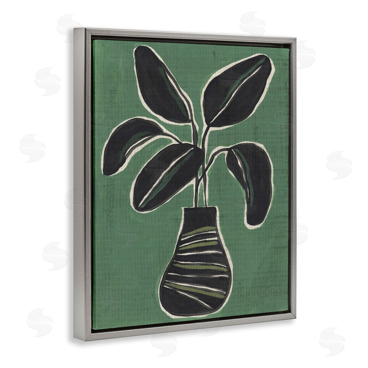 House Plant on Green Grey Floating Frame Canvas Wall Art, Home Decor by June Erica Vess