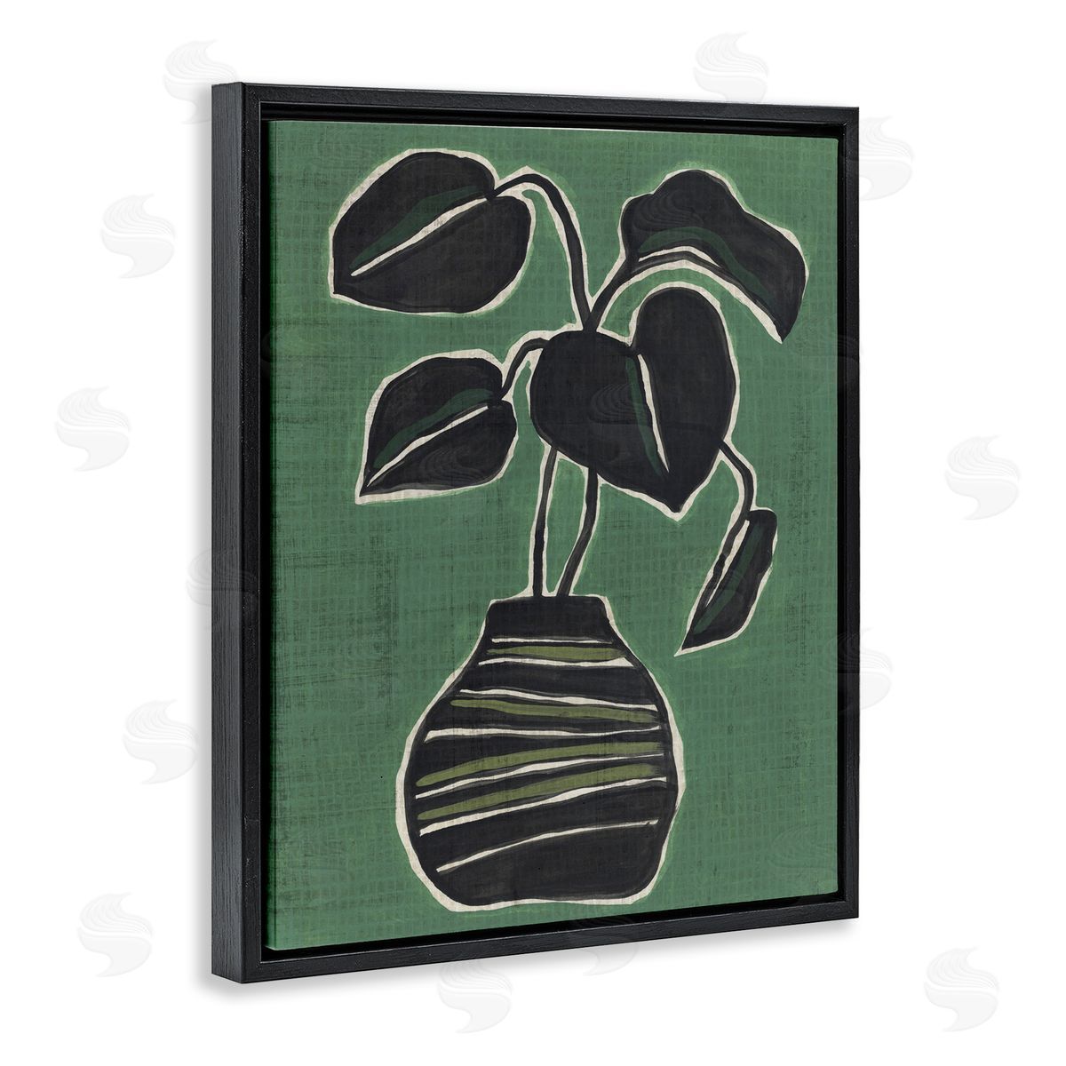 Green Hued House Plant Black Floating Frame Canvas Wall Art, Home Decor by June Erica Vess