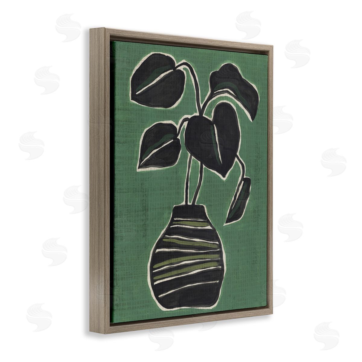Green Hued House Plant Brown Floating Frame Canvas Wall Art, Home Decor by June Erica Vess