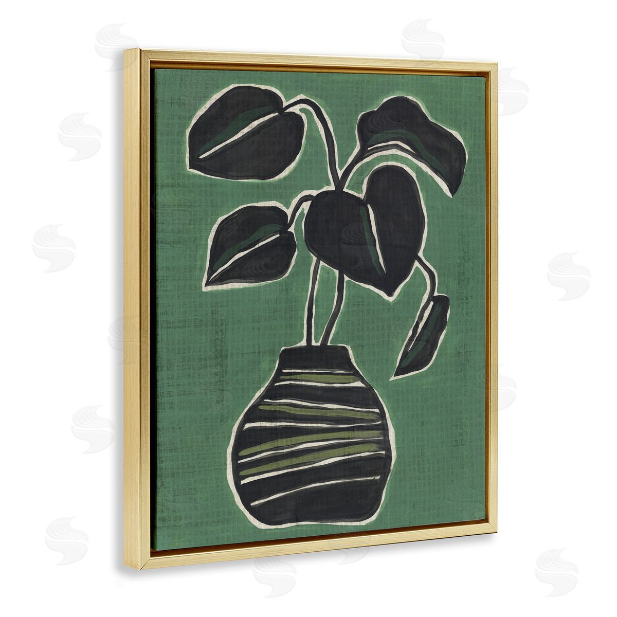 Green Hued House Plant Gold Floating Frame Canvas Wall Art, Home Decor by June Erica Vess
