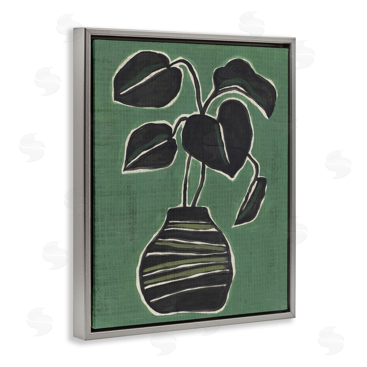 Green Hued House Plant Grey Floating Frame Canvas Wall Art, Home Decor by June Erica Vess