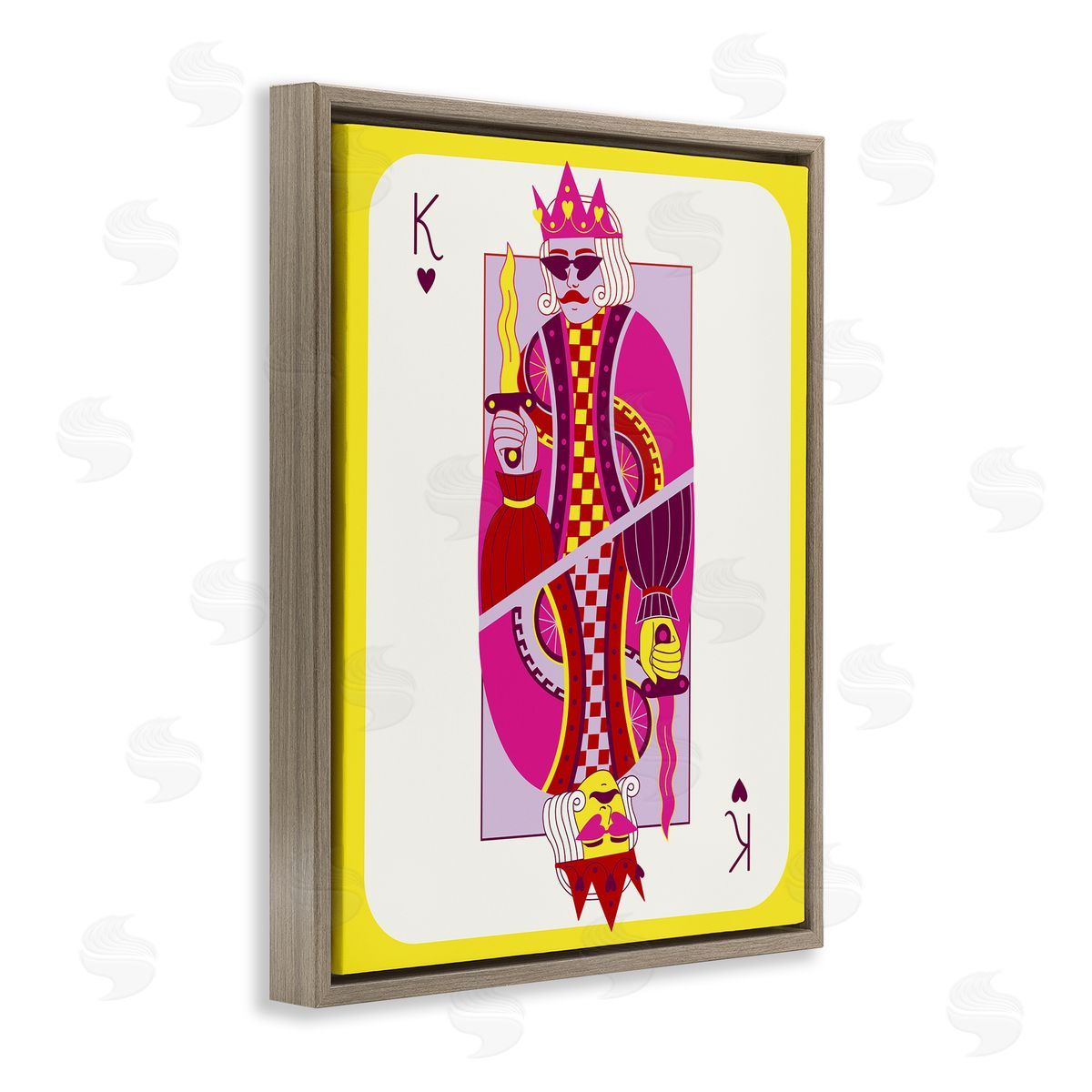 Bright Trendy King Card Brown Floating Frame Canvas Wall Art, Home Decor by Grace Popp