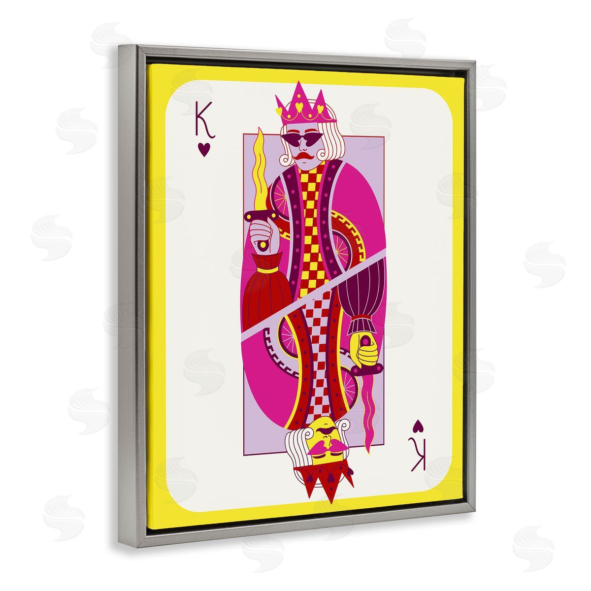 Bright Trendy King Card Grey Floating Frame Canvas Wall Art, Home Decor by Grace Popp