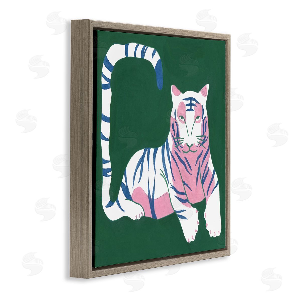 Modern Tiger with Curved Tail Brown Floating Frame Canvas Wall Art, Home Decor by Melissa Wang