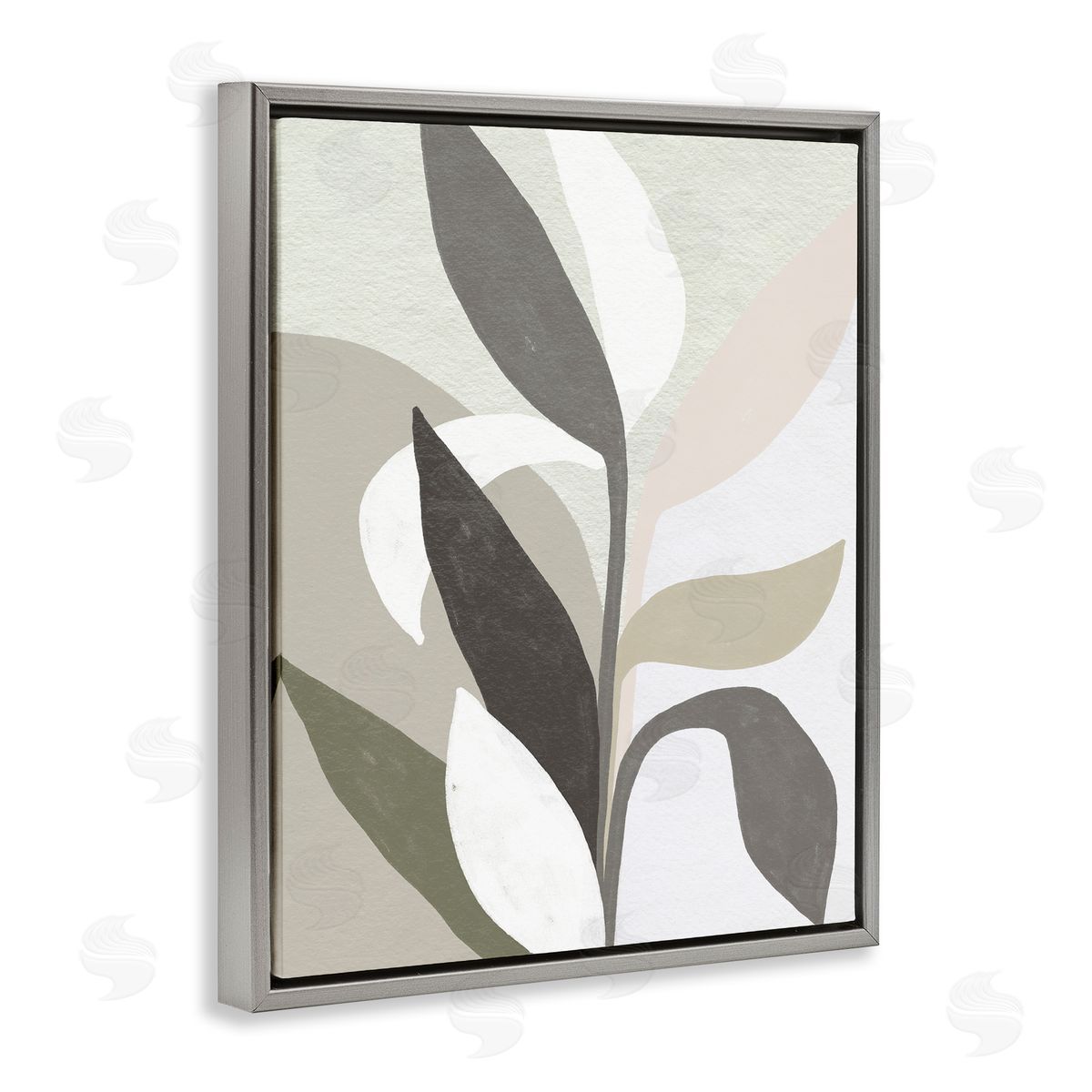 Soft Modern Organic Leaves Grey Floating Frame Canvas Wall Art, Home Decor by June Erica Vess