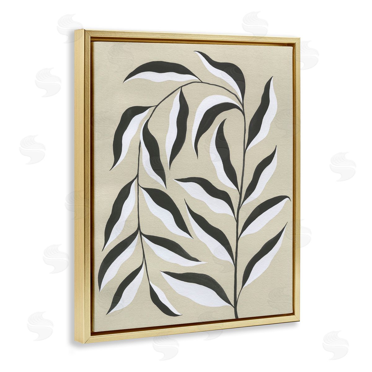 Natural Curved Vegetation Gold Floating Frame Canvas Wall Art, Home Decor by Grace Popp