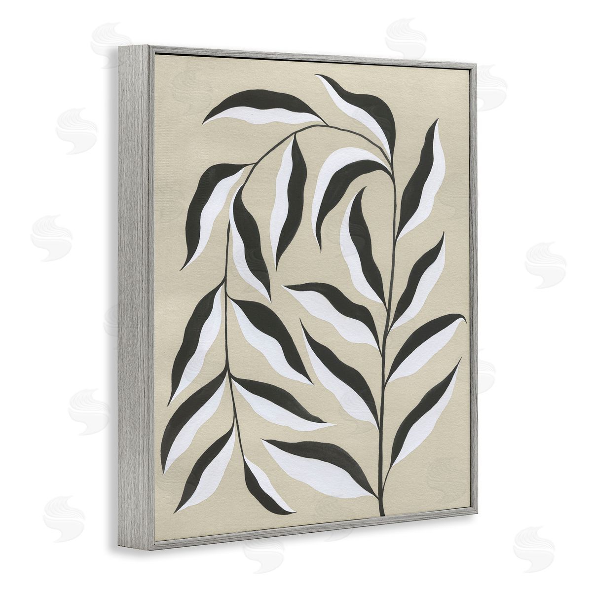 Natural Curved Vegetation Grey Frame Print Wall Art, Home Decor by Grace Popp