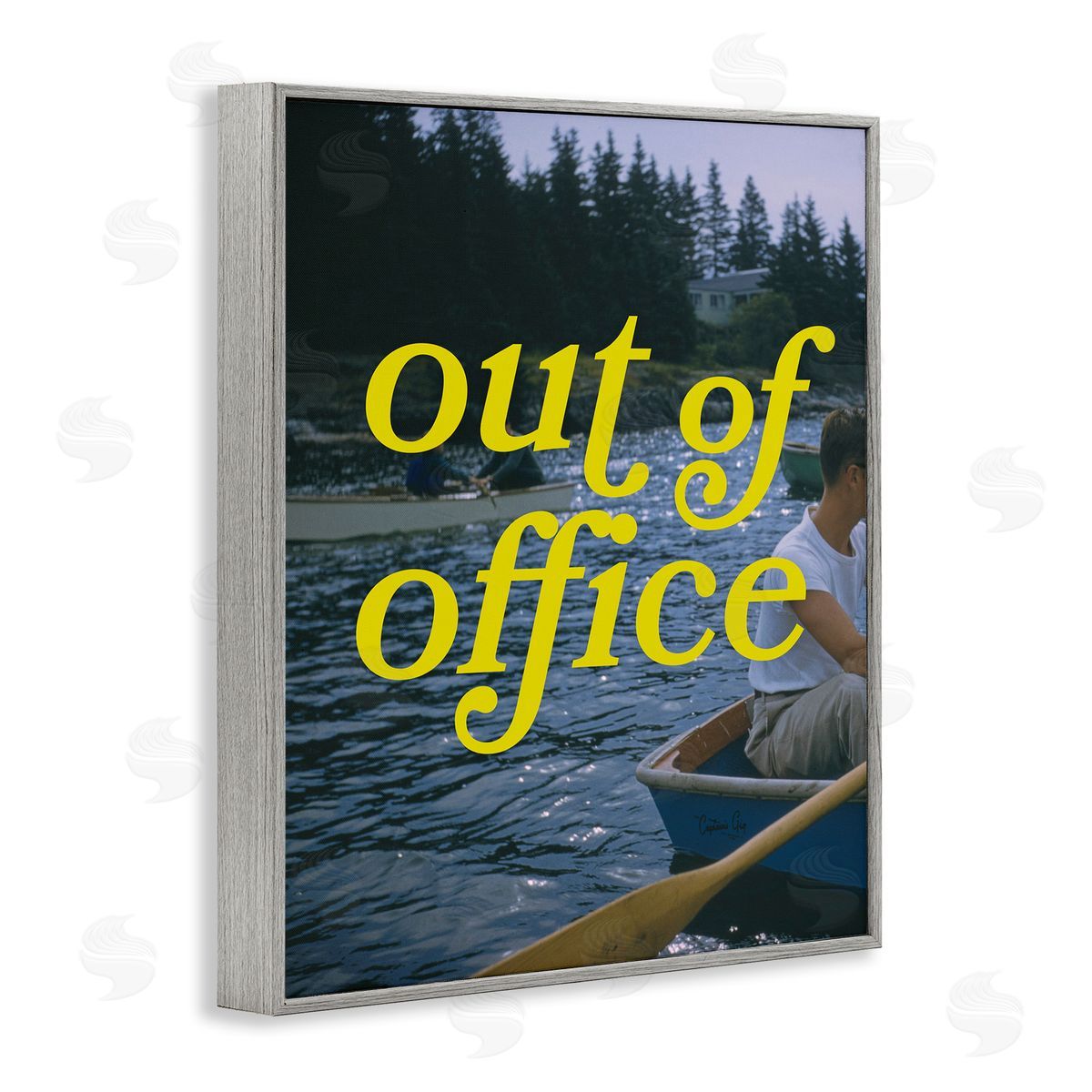 Out of Office Lake View Grey Frame Print Wall Art, Home Decor by Victoria Barnes