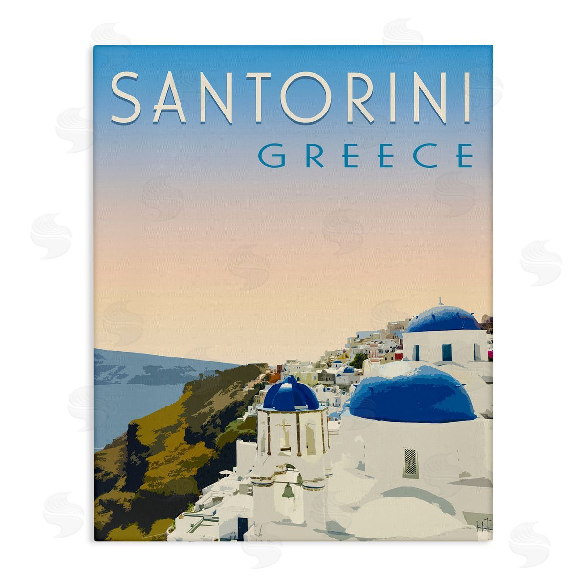 Vintage Santorini Cityscape Canvas Wall Art, Home Decor by Victoria Barnes