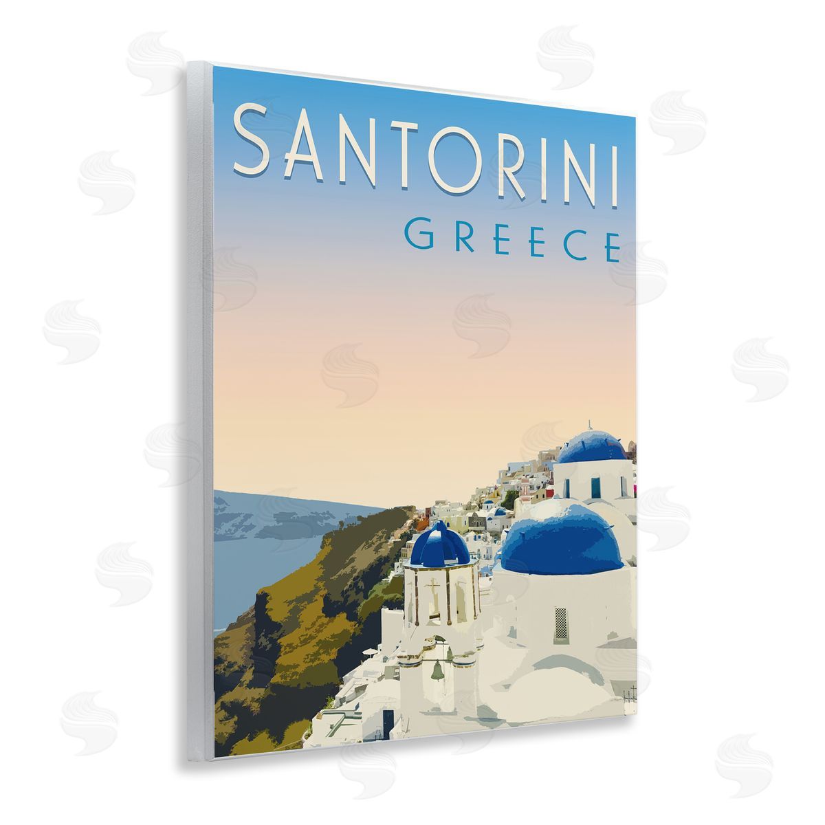 Vintage Santorini Cityscape Wood Plaque Wall Art, Home Decor by Victoria Barnes