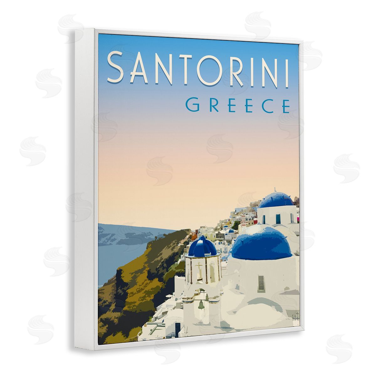 Vintage Santorini Cityscape White Frame Print Wall Art, Home Decor by Victoria Barnes