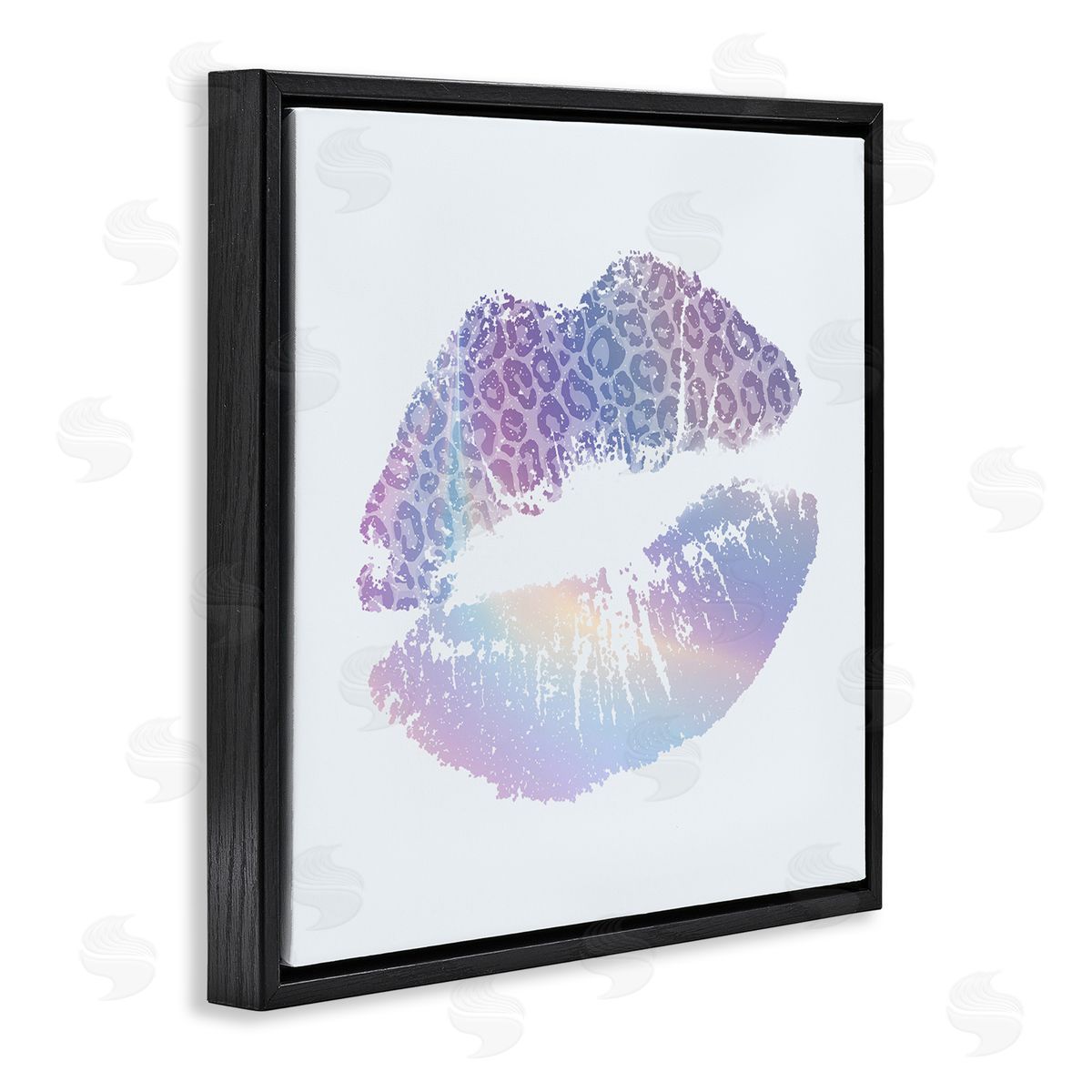 Glam Patterned Kiss Black Floating Frame Canvas Wall Art, Home Decor by Kim Allen