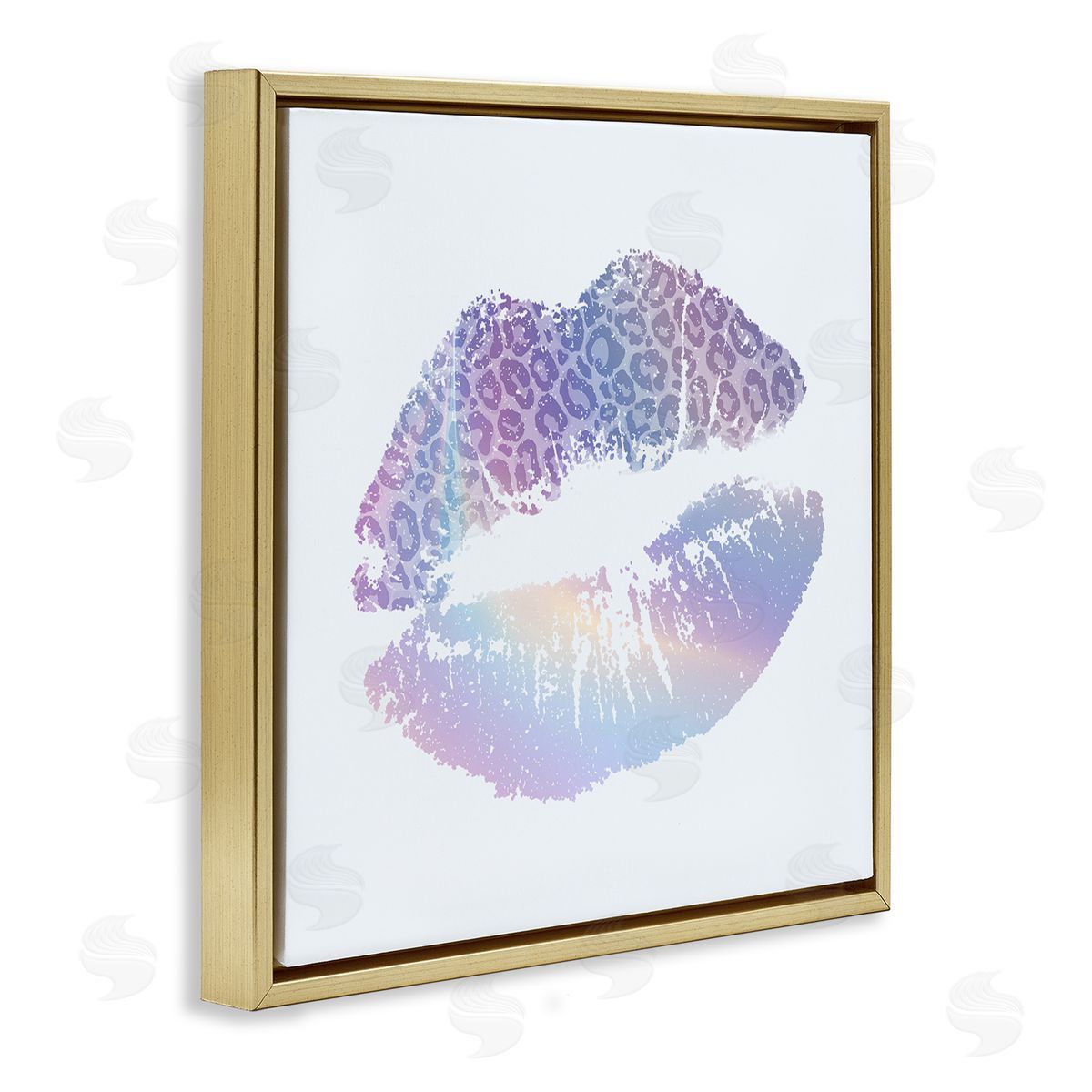 Glam Patterned Kiss Gold Floating Frame Canvas Wall Art, Home Decor by Kim Allen