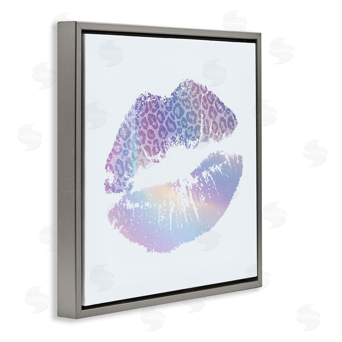 Glam Patterned Kiss Grey Floating Frame Canvas Wall Art, Home Decor by Kim Allen